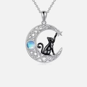 Black Cat Crescent Moon Celtic Moonstone Star